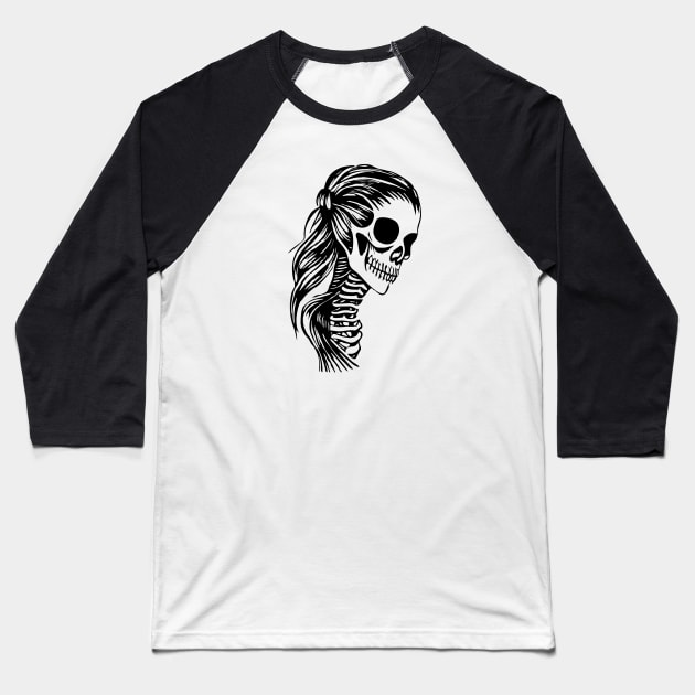 Skeleton Girl in Black Baseball T-Shirt by Nuletto